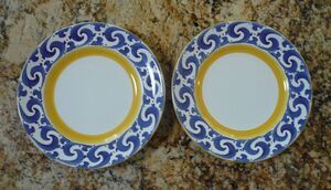 Herend Village Splash 2 Salad Plates 8 1/4" Blue Yellow Hungary